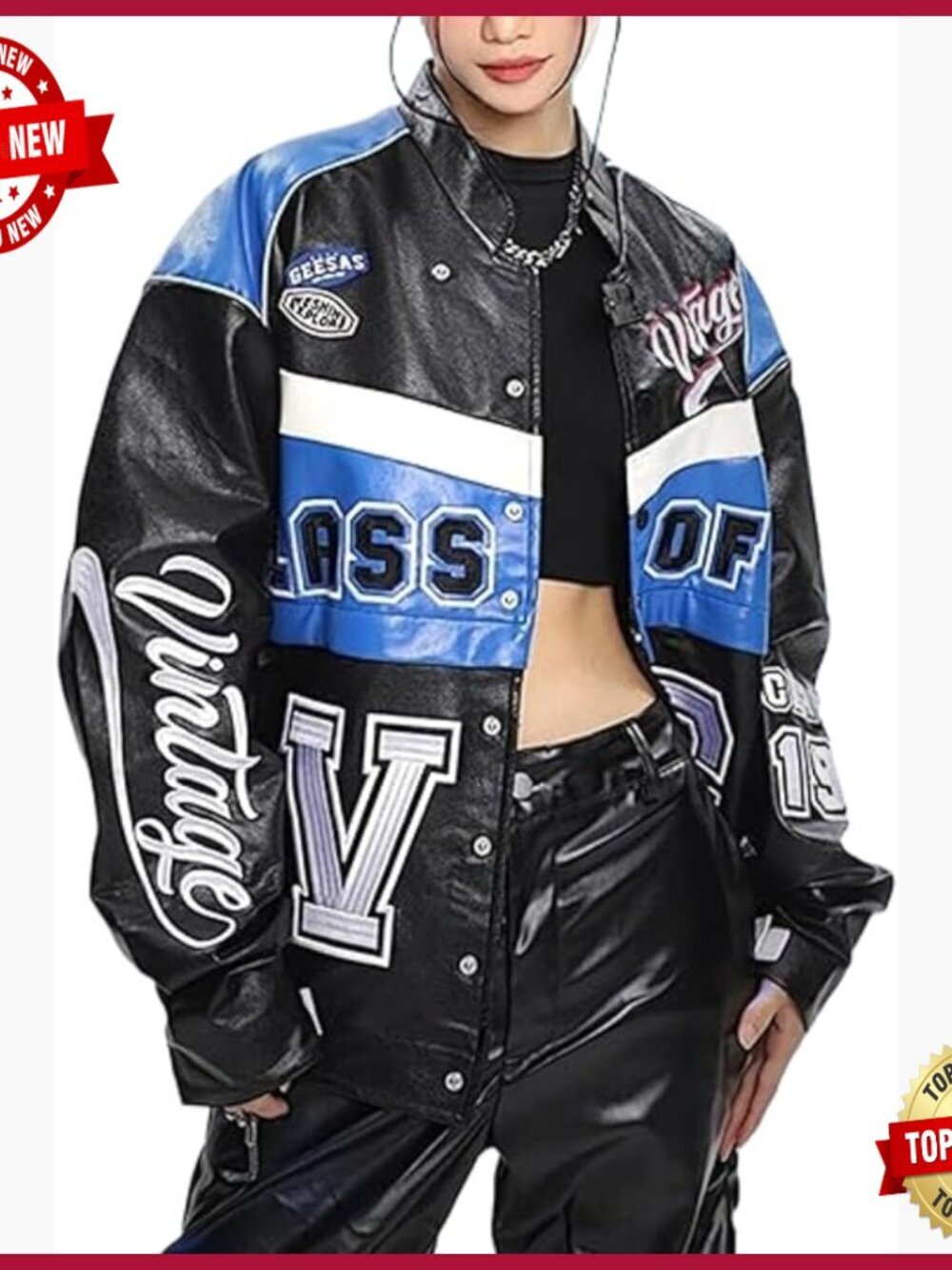 Oversized Leather Varsity Jacket Letterman Bomber Coat Streetwear